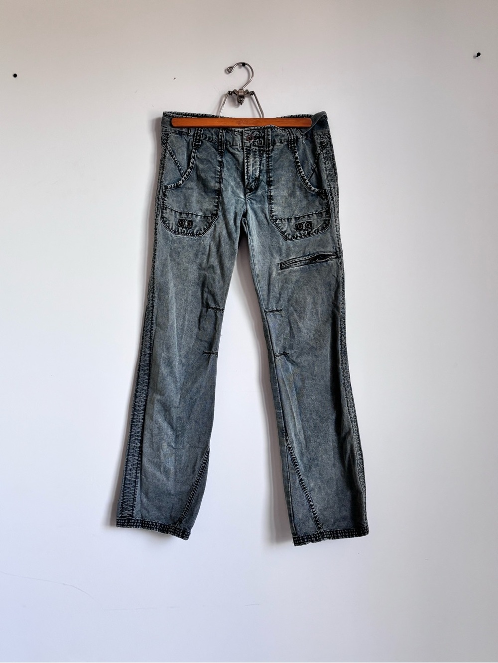 free people washed grey utility cargo straight leg pants size 6